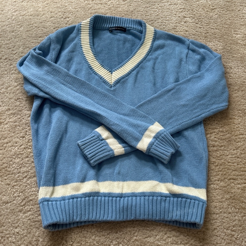 Blue and White V-Neck Men's Sweater